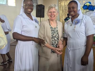 Sisters Cecilia Fukah and Gildas Dingha with Sr Ann Marie 